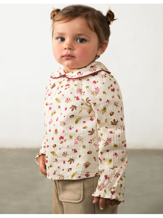 MAYORAL BABY BLUZKA  DZIEWCZYNKA BABY KREMOWA Z KOŁNIERZYKIEM Z NADRUKIEM 2115/29