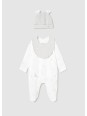 MAYORAL NEWBORN  PAJAC ŚPIOCHY W KOMPLECIE Z CZAPECZKĄ I ŚLINIAKIEM BIAŁE W SZARE GĄSKI 1728/79
