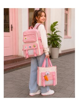 PLECAK TORNISTER SZKOLNY Z ZESTAWEM AKCESORIÓW PIÓRNIK TORBA – FASHION RÓŻ