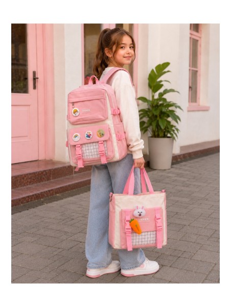 PLECAK TORNISTER SZKOLNY Z ZESTAWEM AKCESORIÓW PIÓRNIK TORBA – FASHION RÓŻ