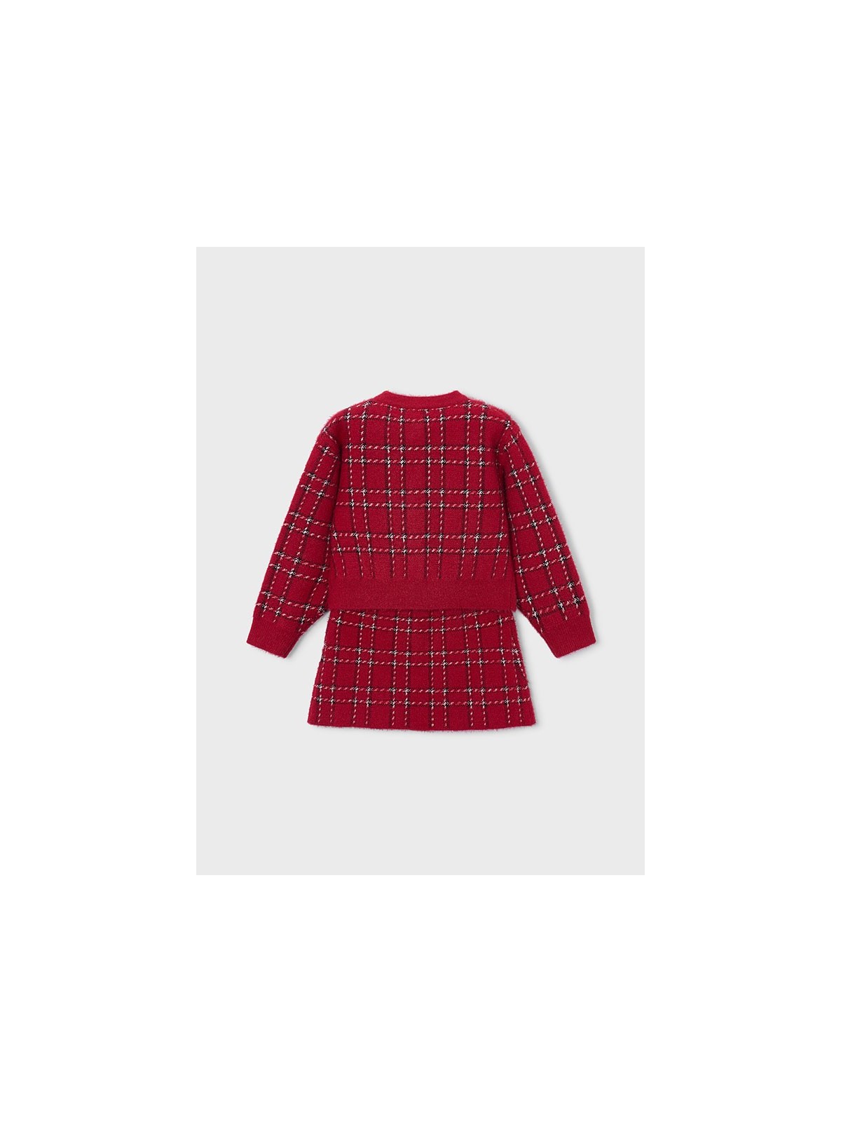 MAYORAL KOMPLET DLA DZIEWCZYNKI SWETER  KARDIGAN PLUS SPÓDNICZA CZEROWNY W KRATKĘ 4935/31
