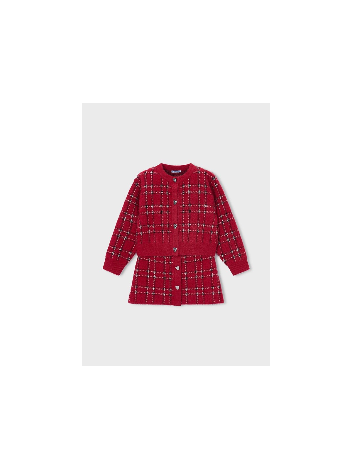 MAYORAL KOMPLET DLA DZIEWCZYNKI SWETER  KARDIGAN PLUS SPÓDNICZA CZEROWNY W KRATKĘ 4935/31