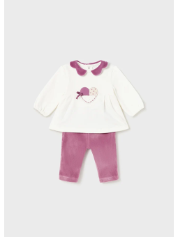 MAYORAL NEWBORN  ELEGANCKI KOMPLET NIEMOWLĘCY DLA DZIEWCZYNKI BLUZA I WELUROWE SPODNIE 2741