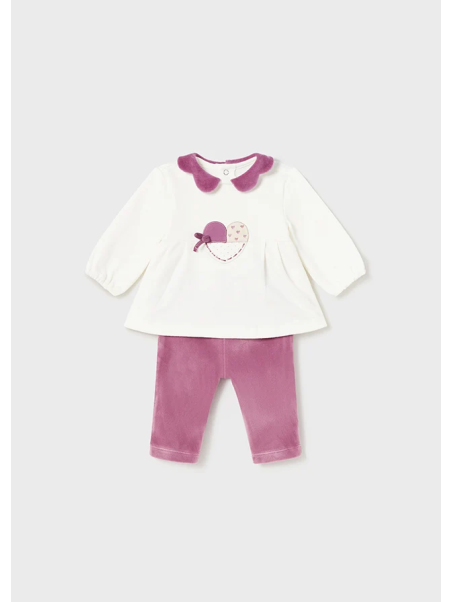 MAYORAL NEWBORN  ELEGANCKI KOMPLET NIEMOWLĘCY DLA DZIEWCZYNKI BLUZA I WELUROWE SPODNIE 2741