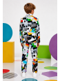 OPPOSUITS KOLOROWY GARNITUR DLA CHŁOPCA W GEOMETRYCZNY WZÓR TESTIVAL MARYNARKA , SPODNIE PLUS KRAWAT OSBO-0001