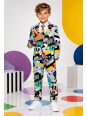 OPPOSUITS KOLOROWY GARNITUR DLA CHŁOPCA W GEOMETRYCZNY WZÓR TESTIVAL MARYNARKA , SPODNIE PLUS KRAWAT OSBO-0001
