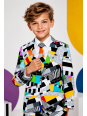 OPPOSUITS KOLOROWY GARNITUR DLA CHŁOPCA W GEOMETRYCZNY WZÓR TESTIVAL MARYNARKA , SPODNIE PLUS KRAWAT OSBO-0001