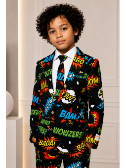 OPPOSUITS KOLOROWY GARNITUR DLA CHŁOPCA W KOMIKSOWY WZÓR BADABOOM MARYNARKA , SPODNIE I KRAWAT OSBO-0003