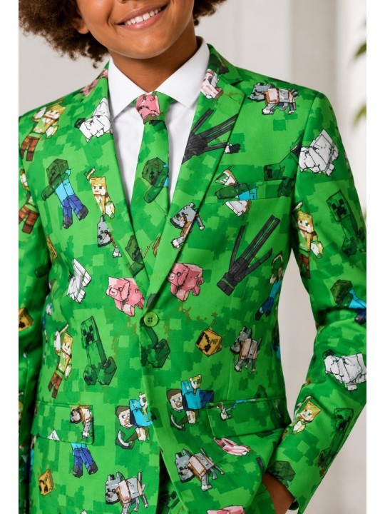 OPPOSUITS GARNITUR CHŁOPIĘCY MINECRAFT 3-CZĘŚCIOWY– MARYNARKA, SPODNIE I KRAWAT OSBB0-10250