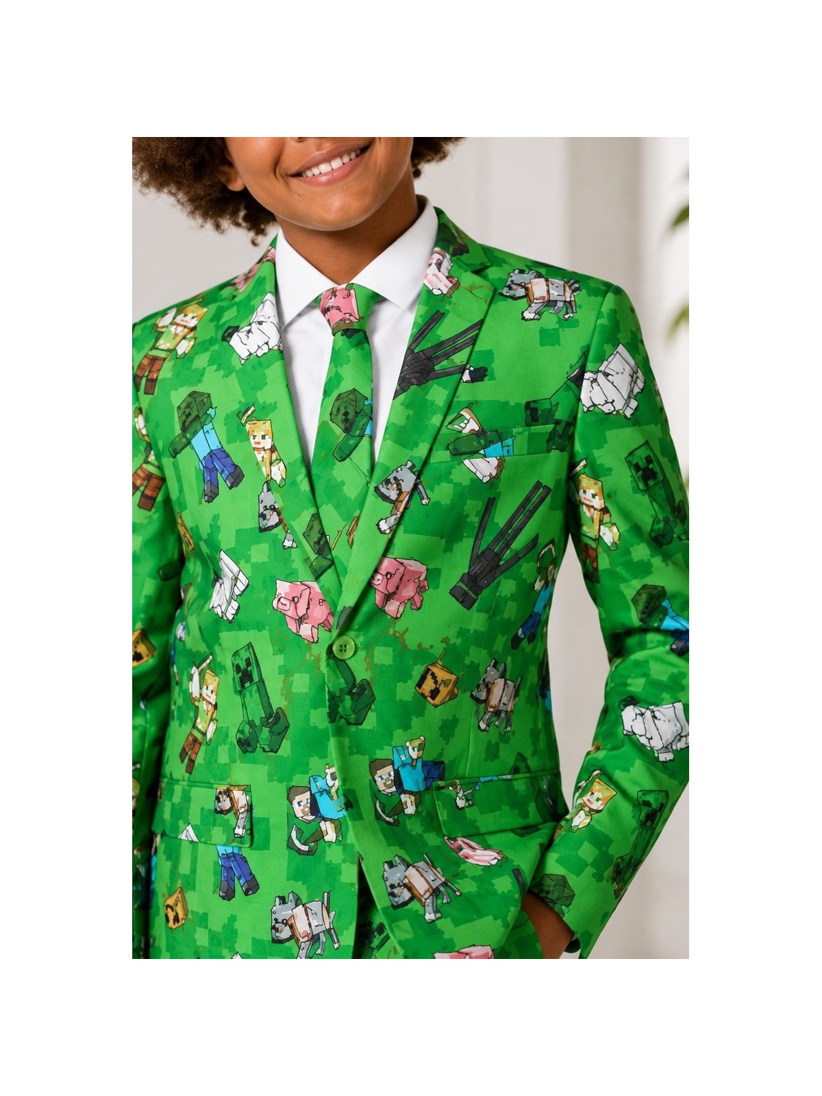 OPPOSUITS GARNITUR CHŁOPIĘCY MINECRAFT 3-CZĘŚCIOWY– MARYNARKA, SPODNIE I KRAWAT OSBB0-10250