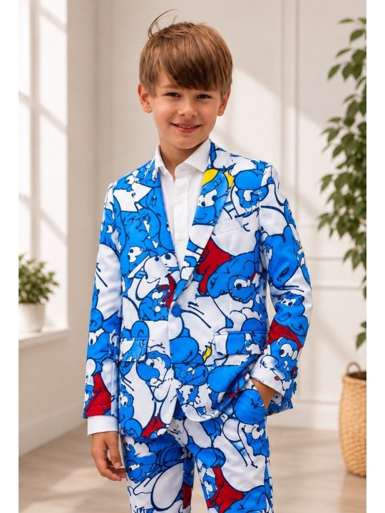 OPPOSUITS SMERFY THE SMURFS KOLOROWY GARNITUR CHŁOPIĘCY 3-CZĘŚCIOWY MARYNARKA, SPODNIE I KRAWAT OSBO-1024
