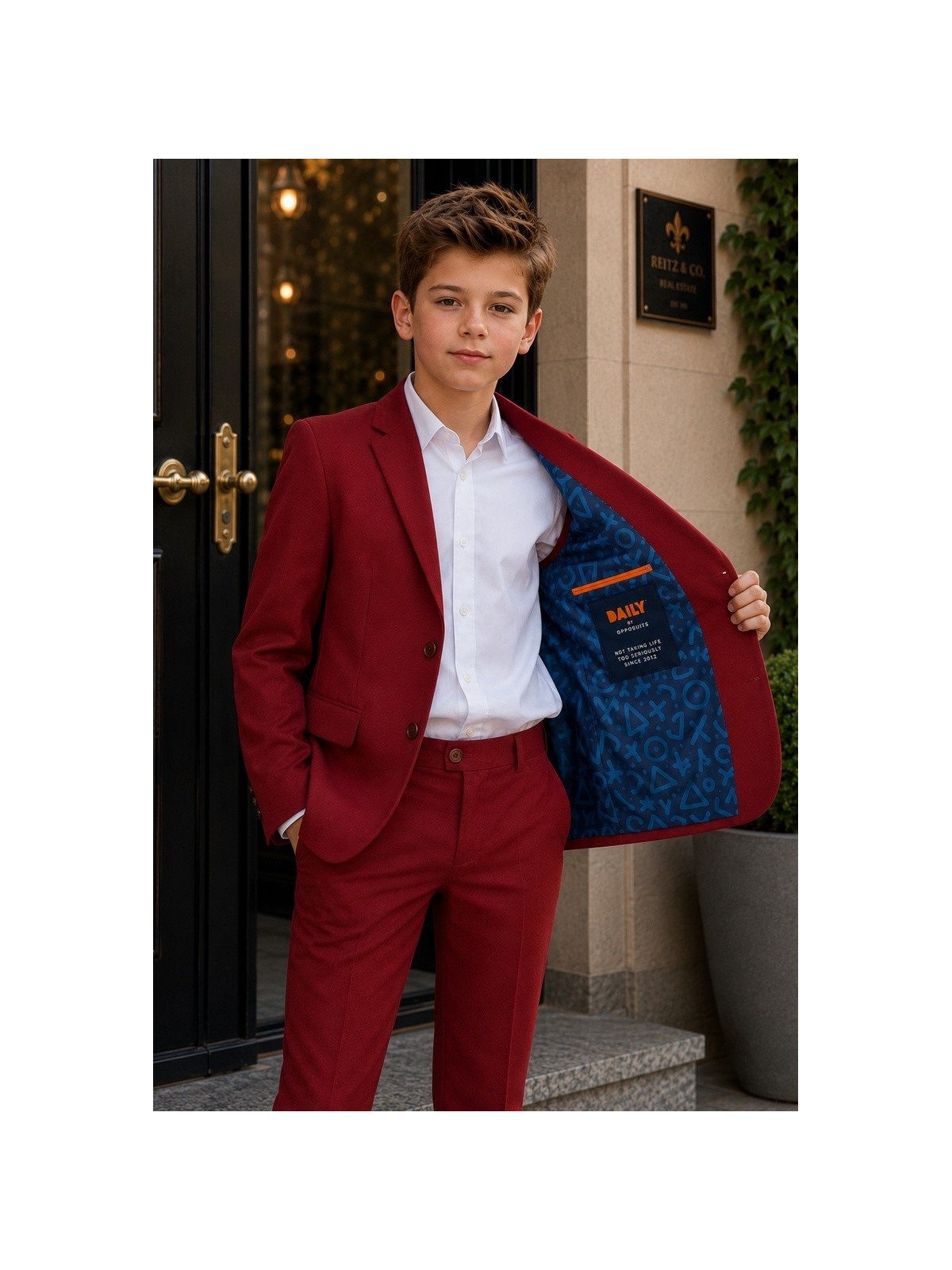 OPPOSUITS DAILY BRIGHT BURGUNDY GARNITUR CHŁOPIĘCY BORDOWY - MARYNARKA I SPODNIE DATS-1005