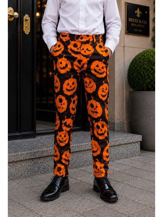 OPPOSUITS SUITMEISTER KOLOROWY GARNITUR DLA CHŁOPCA WE WZÓR HALLOWEEN  MARYNARKA , SPODNIE PLUS KRAWAT OBBO-10011
