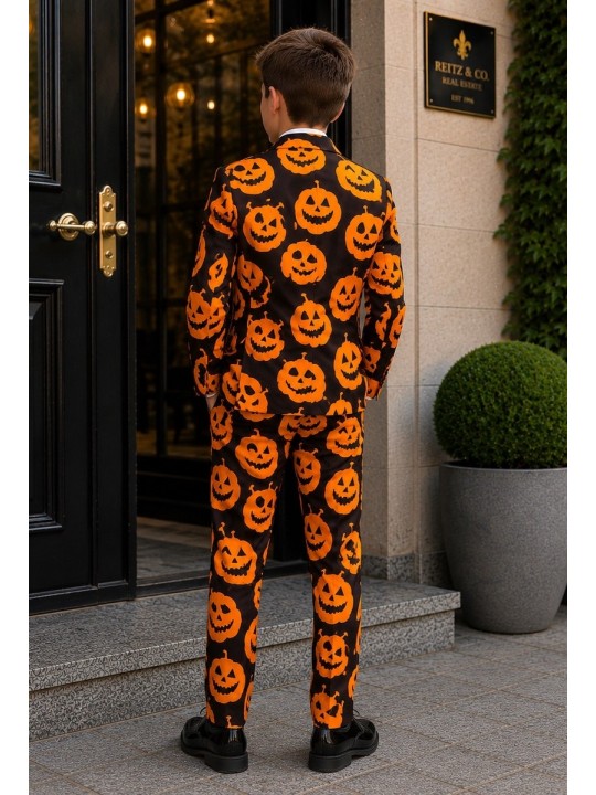 OPPOSUITS SUITMEISTER KOLOROWY GARNITUR DLA CHŁOPCA WE WZÓR HALLOWEEN  MARYNARKA , SPODNIE PLUS KRAWAT OBBO-10011