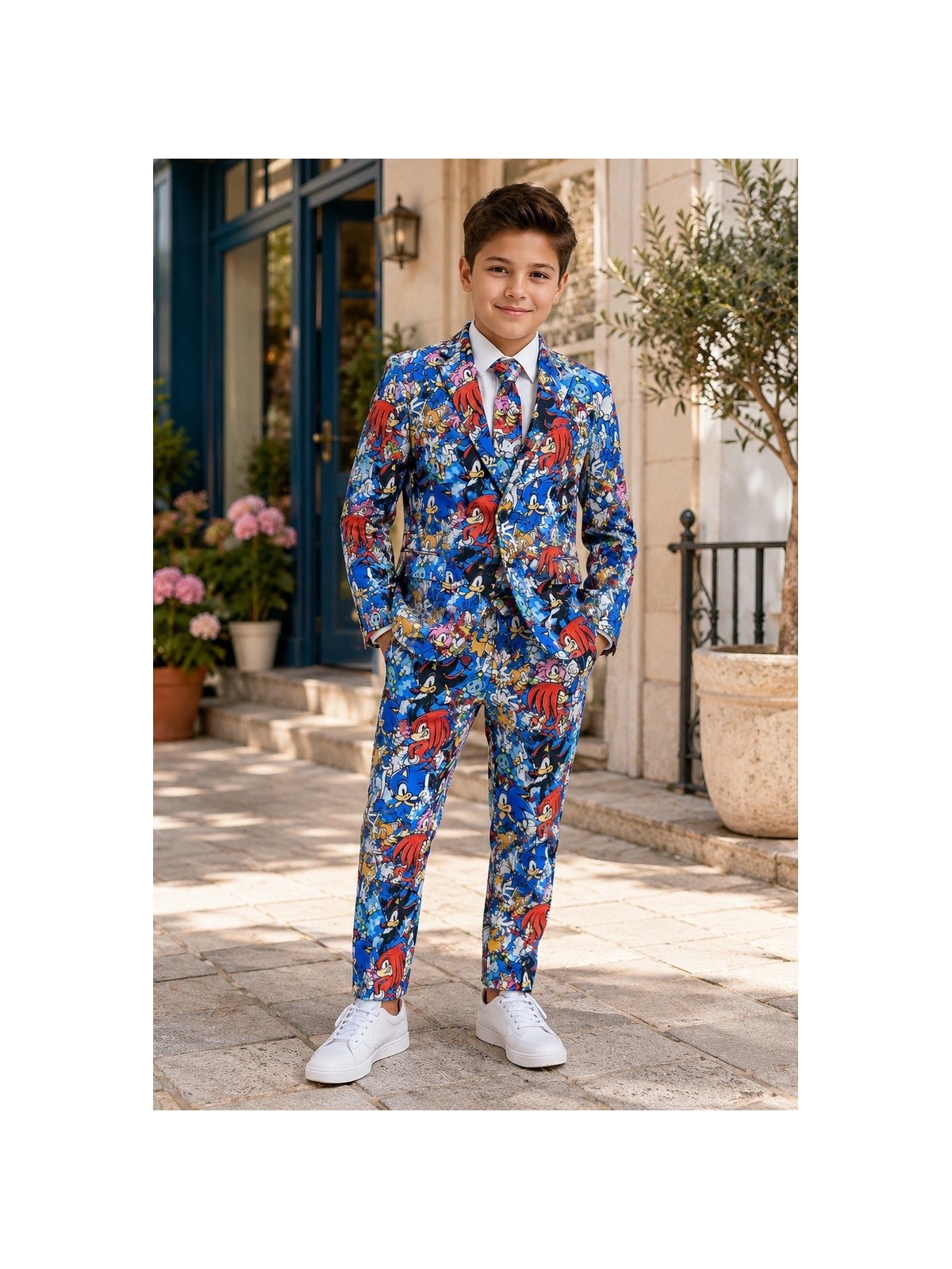 OPPOSUITS SONIC THE HEDGEHOG KOLOROWY GARNITUR CHŁOPIĘCY SUPER SONIC 3-CZĘŚCIOWY MARYNARKA , SPODNIE I KRAWAT OSBO-1022