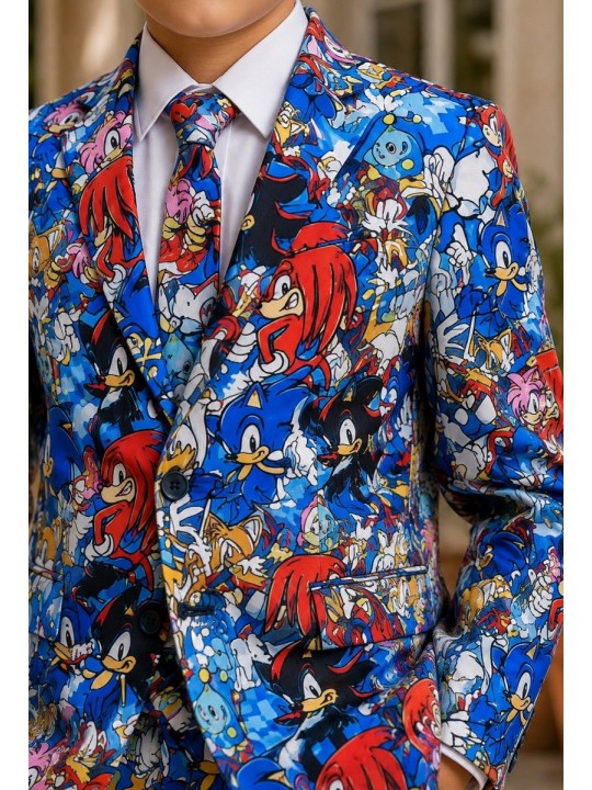OPPOSUITS SONIC THE HEDGEHOG KOLOROWY GARNITUR CHŁOPIĘCY SUPER SONIC 3-CZĘŚCIOWY MARYNARKA , SPODNIE I KRAWAT OSBO-1022