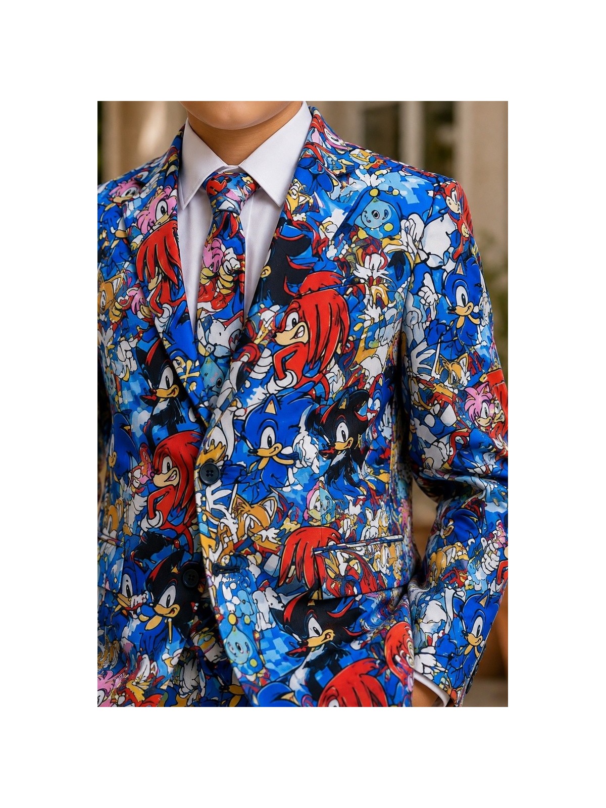 OPPOSUITS SONIC THE HEDGEHOG KOLOROWY GARNITUR CHŁOPIĘCY SUPER SONIC 3-CZĘŚCIOWY MARYNARKA , SPODNIE I KRAWAT OSBO-1022