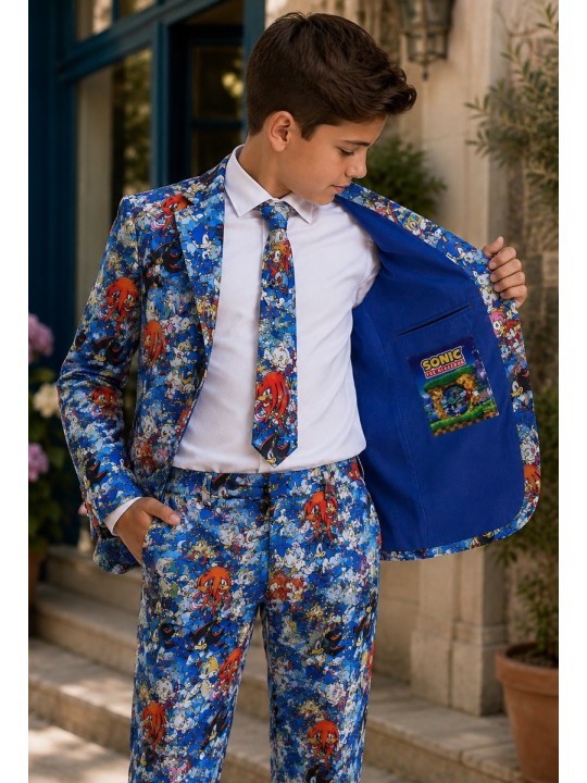 OPPOSUITS SONIC THE HEDGEHOG KOLOROWY GARNITUR CHŁOPIĘCY SUPER SONIC 3-CZĘŚCIOWY MARYNARKA , SPODNIE I KRAWAT OSBO-1022