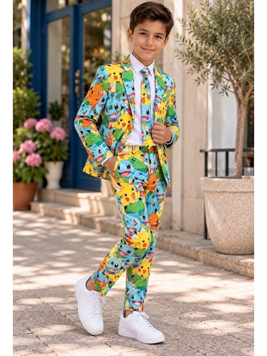 OPPOSUITS POKEMON GARNITUR CHŁOPIĘCY KOLOROWY 3-CZĘŚCIOWY MARYNARKA, SPODNIE I KRAWAT OSTB-1006