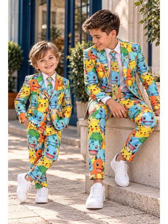 OPPOSUITS POKEMON GARNITUR CHŁOPIĘCY KOLOROWY 3-CZĘŚCIOWY MARYNARKA, SPODNIE I KRAWAT OSTB-1006