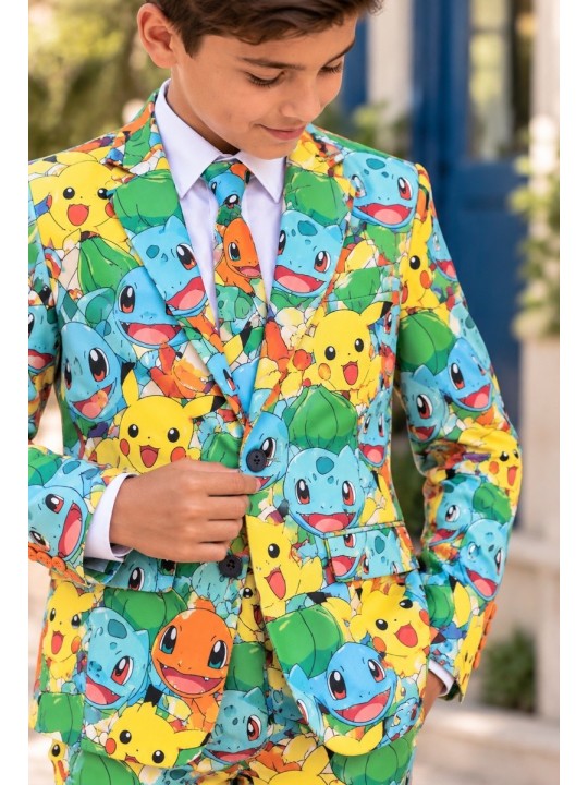 OPPOSUITS POKEMON GARNITUR CHŁOPIĘCY KOLOROWY 3-CZĘŚCIOWY MARYNARKA, SPODNIE I KRAWAT OSTB-1006