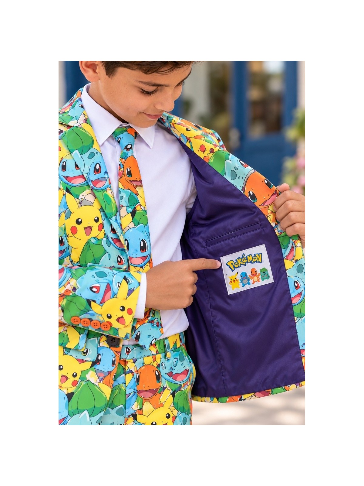 OPPOSUITS POKEMON GARNITUR CHŁOPIĘCY KOLOROWY 3-CZĘŚCIOWY MARYNARKA, SPODNIE I KRAWAT OSTB-1006