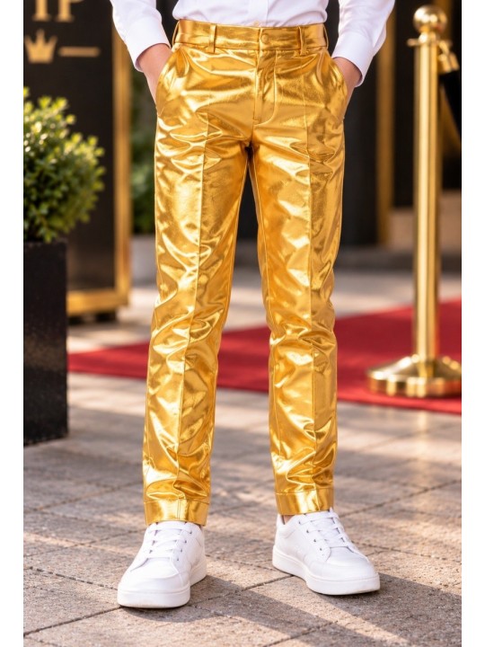 OPPOSUITS ZŁOTY GARNITUR CHŁOPIĘCY 3-CZĘŚCIOWY MARYNARKA , SPODNIE I KRAWAT GROOVY GOLD  OSBO-1009
