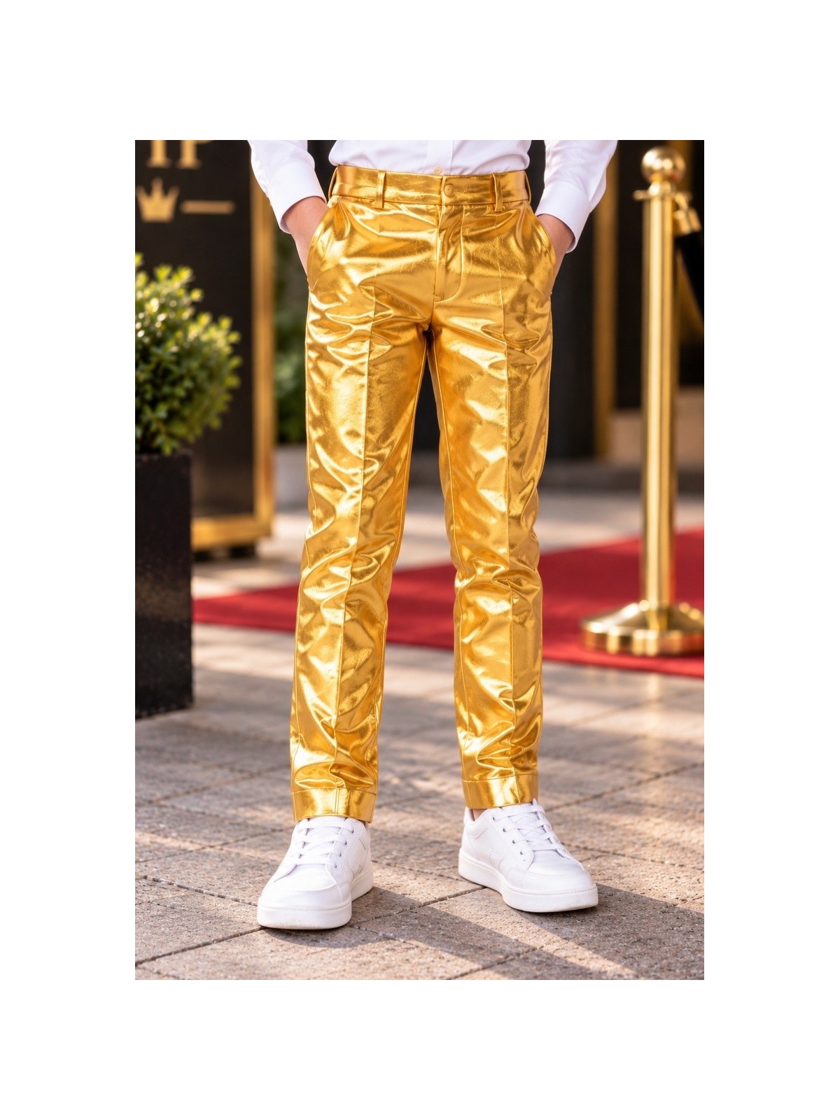 OPPOSUITS ZŁOTY GARNITUR CHŁOPIĘCY 3-CZĘŚCIOWY MARYNARKA , SPODNIE I KRAWAT GROOVY GOLD  OSBO-1009