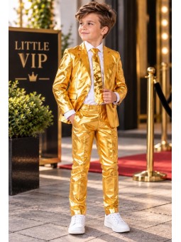 OPPOSUITS ZŁOTY GARNITUR CHŁOPIĘCY 3-CZĘŚCIOWY MARYNARKA , SPODNIE I KRAWAT GROOVY GOLD  OSBO-1009