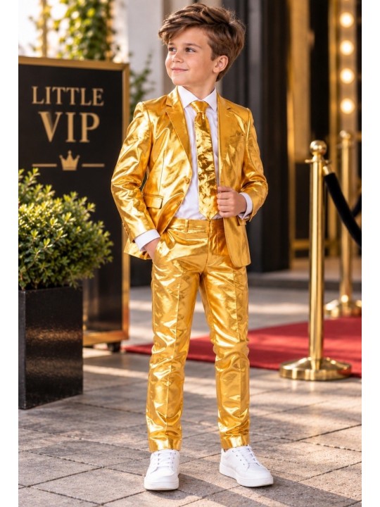 OPPOSUITS ZŁOTY GARNITUR CHŁOPIĘCY 3-CZĘŚCIOWY MARYNARKA , SPODNIE I KRAWAT GROOVY GOLD  OSBO-1009