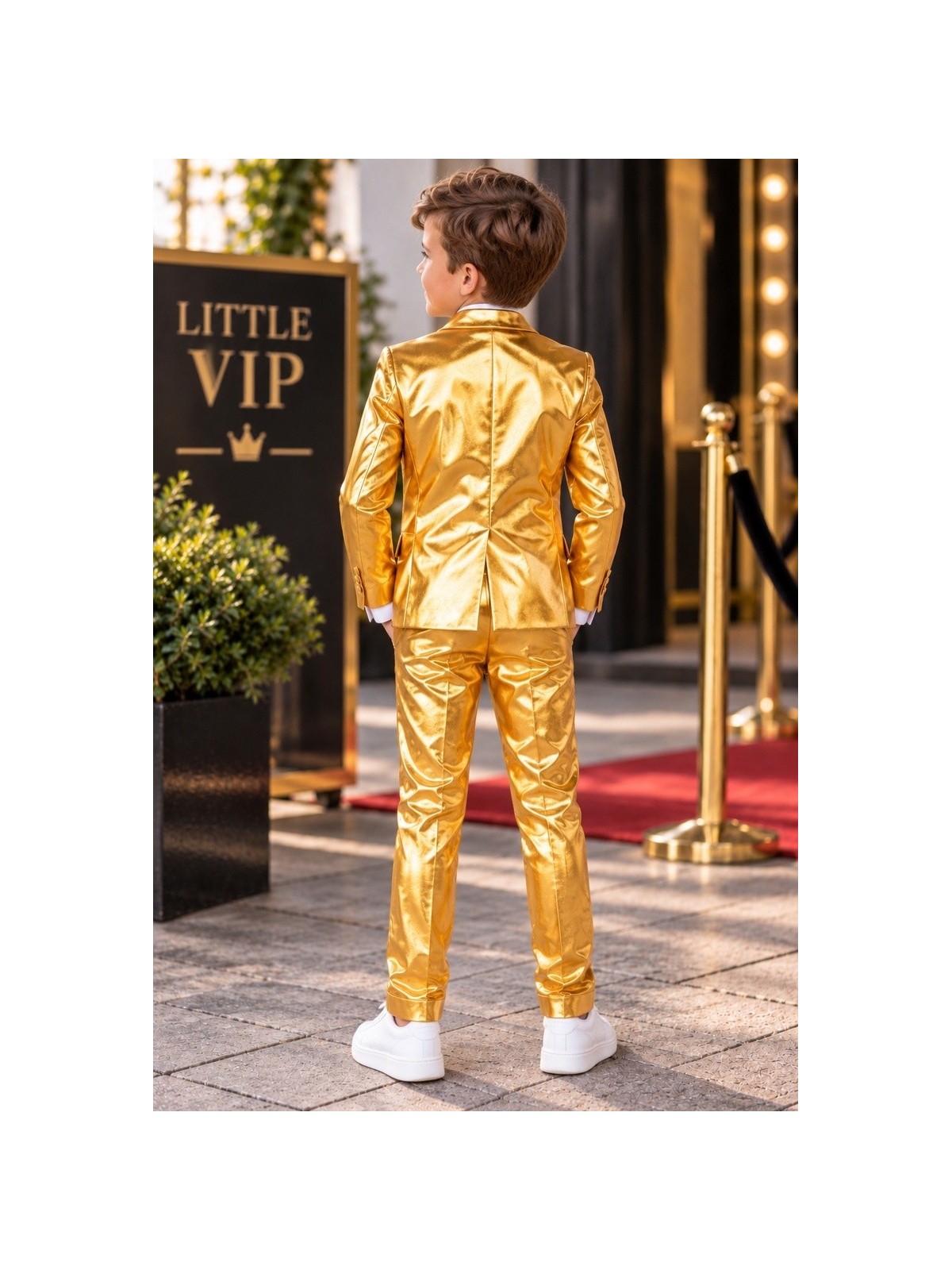 OPPOSUITS ZŁOTY GARNITUR CHŁOPIĘCY 3-CZĘŚCIOWY MARYNARKA , SPODNIE I KRAWAT GROOVY GOLD  OSBO-1009