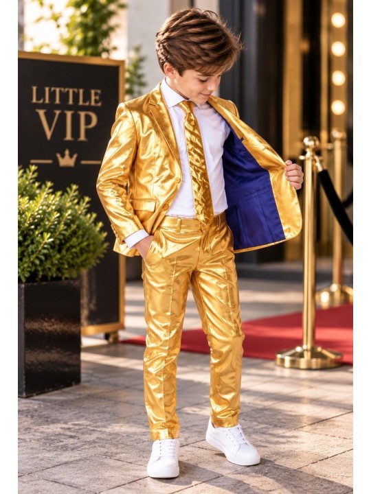 OPPOSUITS ZŁOTY GARNITUR CHŁOPIĘCY 3-CZĘŚCIOWY MARYNARKA , SPODNIE I KRAWAT GROOVY GOLD  OSBO-1009