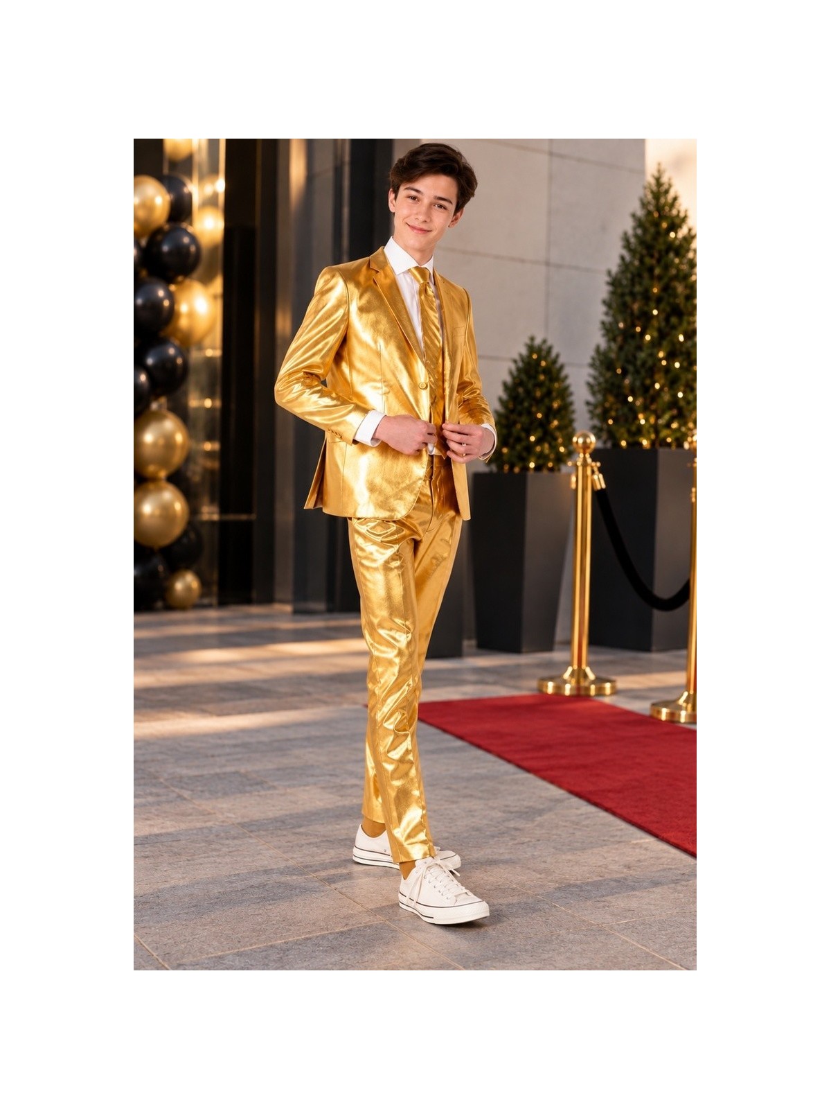 OPPOSUITS ZŁOTY GARNITUR DLA CHŁOPCA 3- CZĘŚCIOWY MARYNARKA , SPODNIE I KRAWAT  GROOVY GOLD OSTB-1009