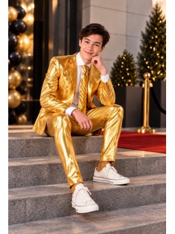 OPPOSUITS ZŁOTY GARNITUR DLA CHŁOPCA 3- CZĘŚCIOWY MARYNARKA , SPODNIE I KRAWAT  GROOVY GOLD OSTB-1009
