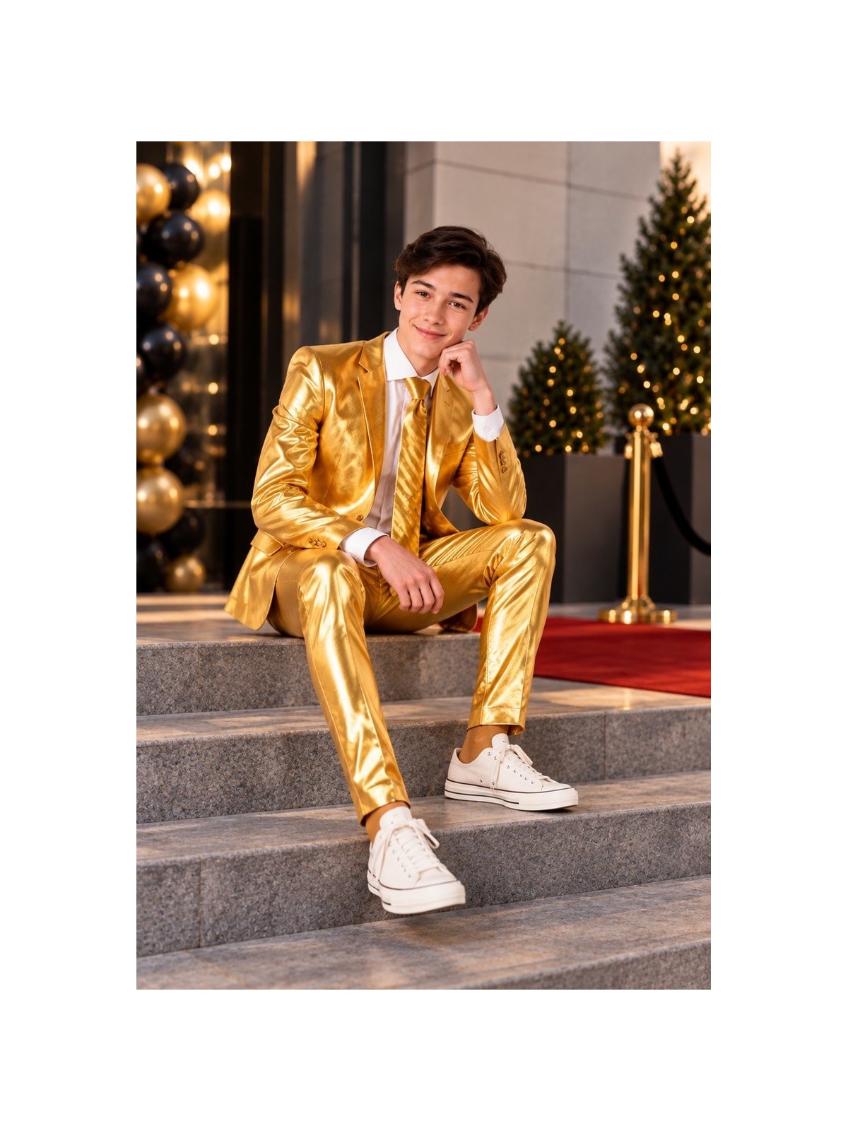 OPPOSUITS ZŁOTY GARNITUR DLA CHŁOPCA 3- CZĘŚCIOWY MARYNARKA , SPODNIE I KRAWAT  GROOVY GOLD OSTB-1009
