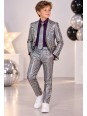 OPPOSUITS GARNITUR DLA CHŁOPCA HOLOGRAFICZNY SREBRNY DISCOBALLER 3-CZĘŚCIOWY MARYNARKA , SPODNIE I KRAWAT OSTB-1008-US