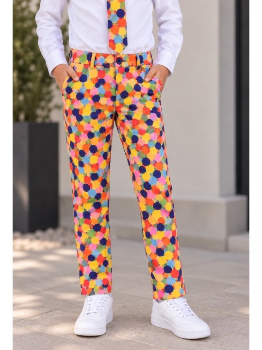 OPPOSUITS KOLOROWY  GARNITUR CHŁOPIĘCY CONFETTERONI 3-CZĘŚCIOWY MARYNARKA , SPODNIE I KRAWAT OSBO-1003