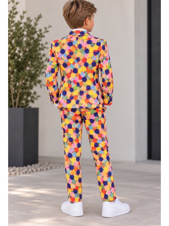 OPPOSUITS KOLOROWY  GARNITUR CHŁOPIĘCY CONFETTERONI 3-CZĘŚCIOWY MARYNARKA , SPODNIE I KRAWAT OSBO-1003