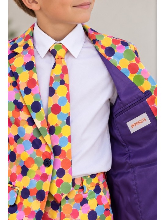OPPOSUITS KOLOROWY  GARNITUR CHŁOPIĘCY CONFETTERONI 3-CZĘŚCIOWY MARYNARKA , SPODNIE I KRAWAT OSBO-1003