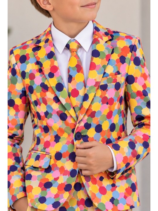 OPPOSUITS KOLOROWY  GARNITUR CHŁOPIĘCY CONFETTERONI 3-CZĘŚCIOWY MARYNARKA , SPODNIE I KRAWAT OSBO-1003