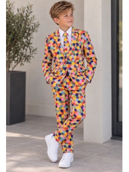 OPPOSUITS KOLOROWY  GARNITUR CHŁOPIĘCY CONFETTERONI 3-CZĘŚCIOWY MARYNARKA , SPODNIE I KRAWAT OSBO-1003