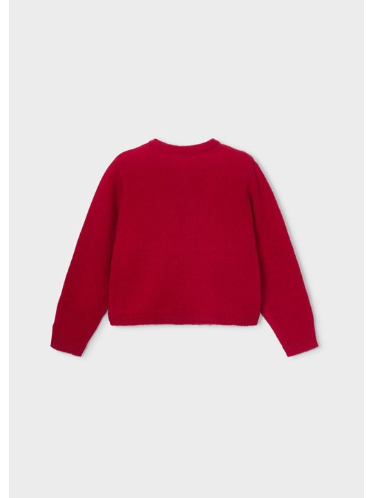 CZERWONY SWETER ROZPINANY DLA DZIEWCZYNKI Z KOKARDKAMI MAYORAL 4325/98