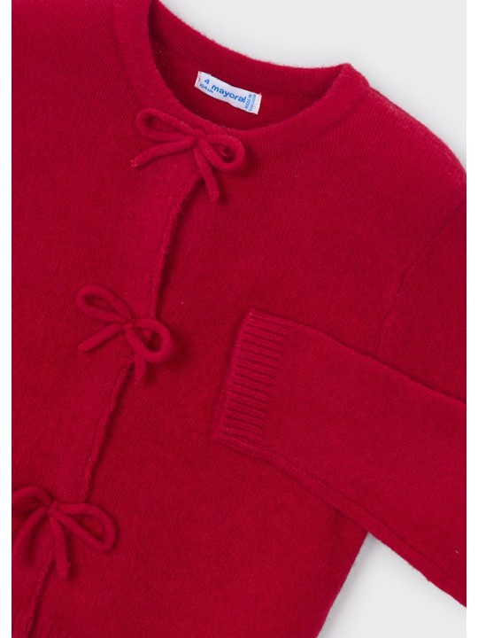 CZERWONY SWETER ROZPINANY DLA DZIEWCZYNKI Z KOKARDKAMI MAYORAL 4325/98