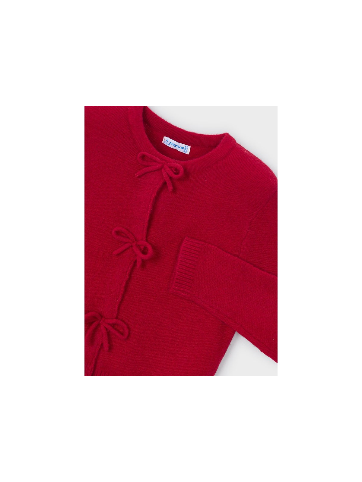 CZERWONY SWETER ROZPINANY DLA DZIEWCZYNKI Z KOKARDKAMI MAYORAL 4325/98