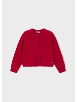 CZERWONY SWETER ROZPINANY DLA DZIEWCZYNKI Z KOKARDKAMI MAYORAL 4325/98