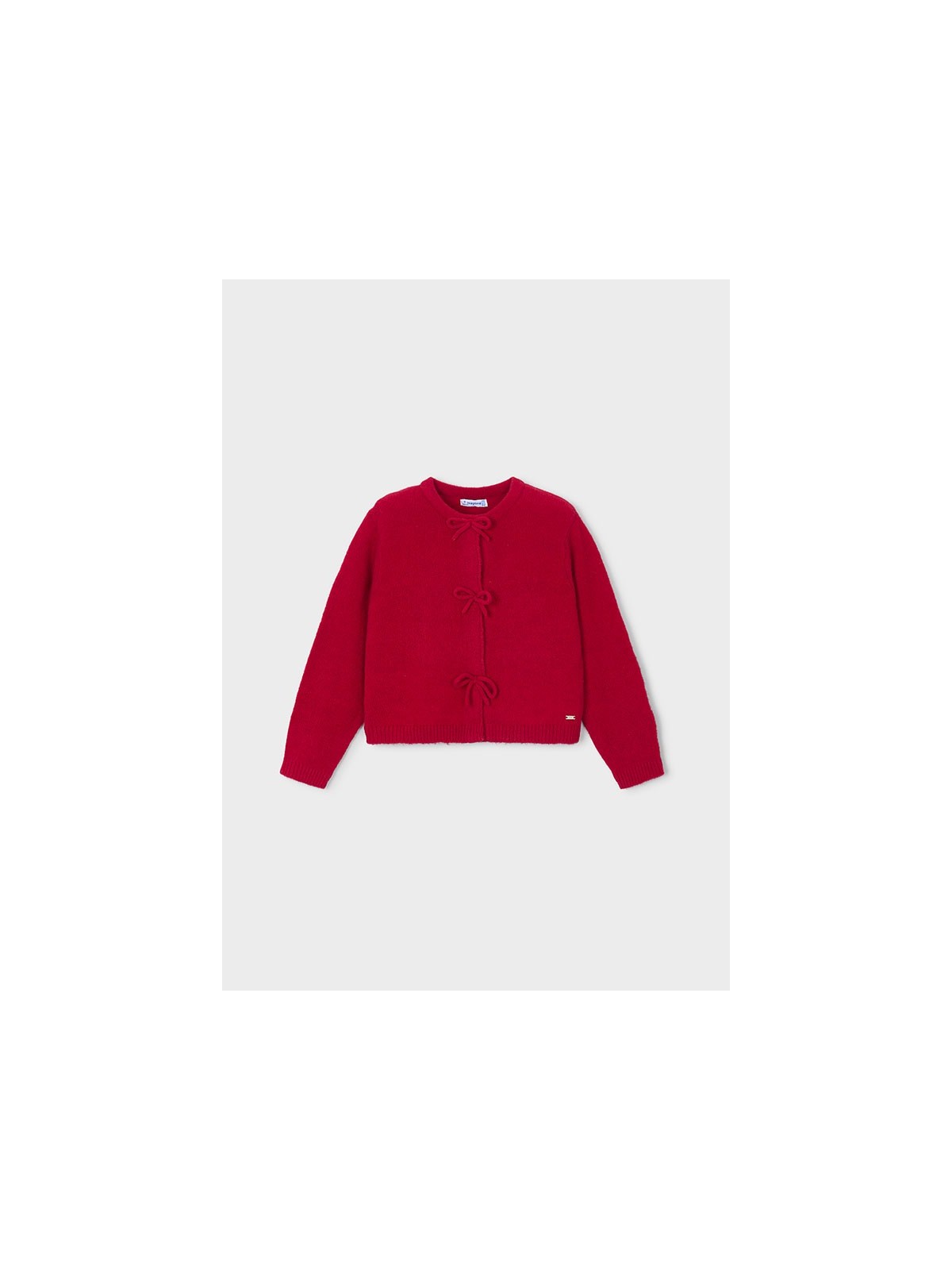 CZERWONY SWETER ROZPINANY DLA DZIEWCZYNKI Z KOKARDKAMI MAYORAL 4325/98