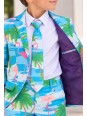 OPPOSUITS KOLOROWT CHŁOPIĘCY FLAMINGI I PALMY 3-CZĘŚCIOWY MARYNARKA , SPODNIE I KRAWAT OSBO-0013