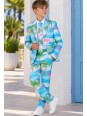 OPPOSUITS GARNITUR DLA CHŁOPCA W KOLOROWE WZORY FLAMINGGI I PALMY 3-CZĘŚCIOWY MARYNARKA , SPODNIE I KRAWAT OSTB-0013