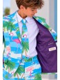 OPPOSUITS GARNITUR DLA CHŁOPCA W KOLOROWE WZORY FLAMINGGI I PALMY 3-CZĘŚCIOWY MARYNARKA , SPODNIE I KRAWAT OSTB-0013