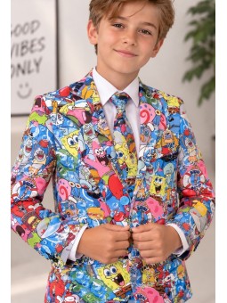 OPPOSUITS KOLOROWY GARNITUR DLA CHŁOPCA SPONGEBOB FRENZY 3-CZĘŚCIOWY MARYNARKA , SPODNIE I KRAWAT OSBO-1015
